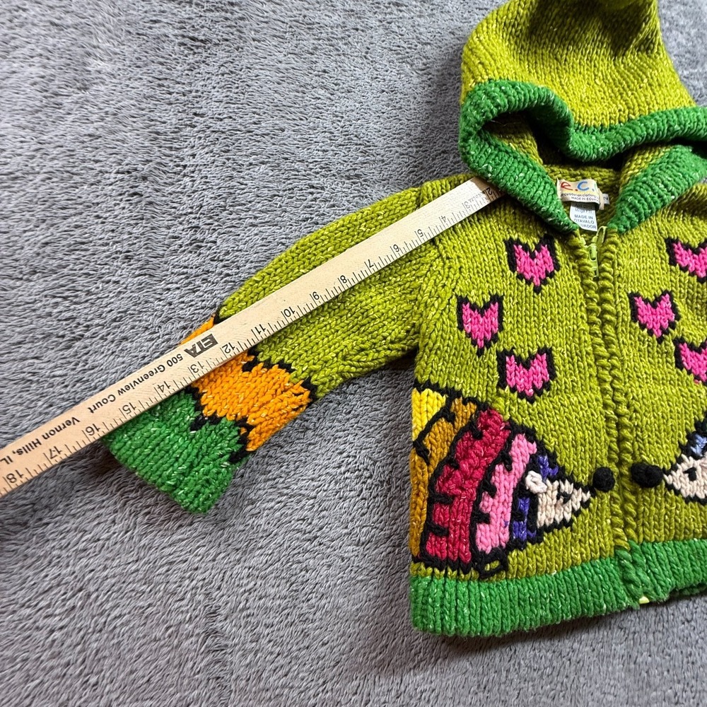 ECC Ecuador Kids 2 Wool Hoodie Zip Cardigan Animal Rainbow Hearts Chunky Knit - Picture 9 of 9